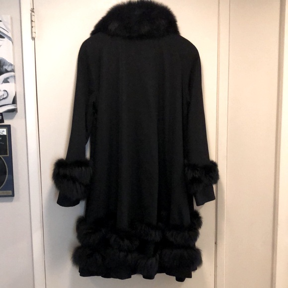 Belle Fare🖤Cashmere coat! fox fur trim! completely lined! black! 2 Pockets! XS/S - Picture 5 of 16
